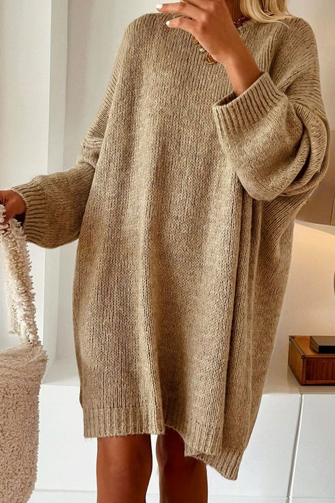 Oversized Chunky Knit Crew Neck Sweater Dress