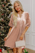 Polyester Embroidered Sleeve Velvet Shift Mini Dress