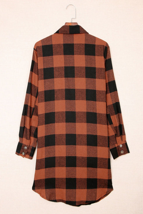 Turn Down Collar Casual Plaid Print Shacket