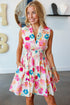 Floral Print V Neck Smocked Waist Flared Mini Dress