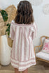 Striped Button Up Three Quarter Sleeve Short Shift Mini Dress
