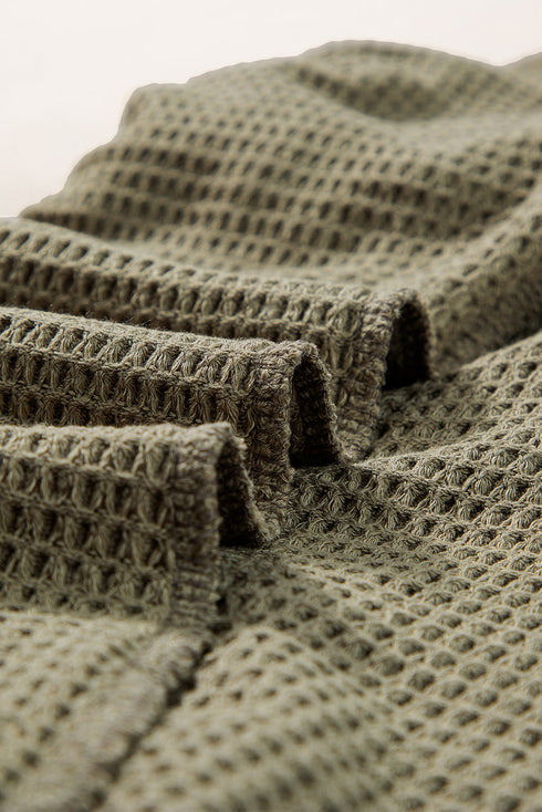 Solid Waffle Knit Fringe Trim Textured Short Set