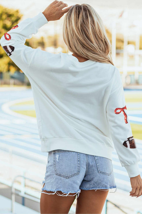 Polyester Sequin Rugby Bow Graphic Pullover Sweatshirt