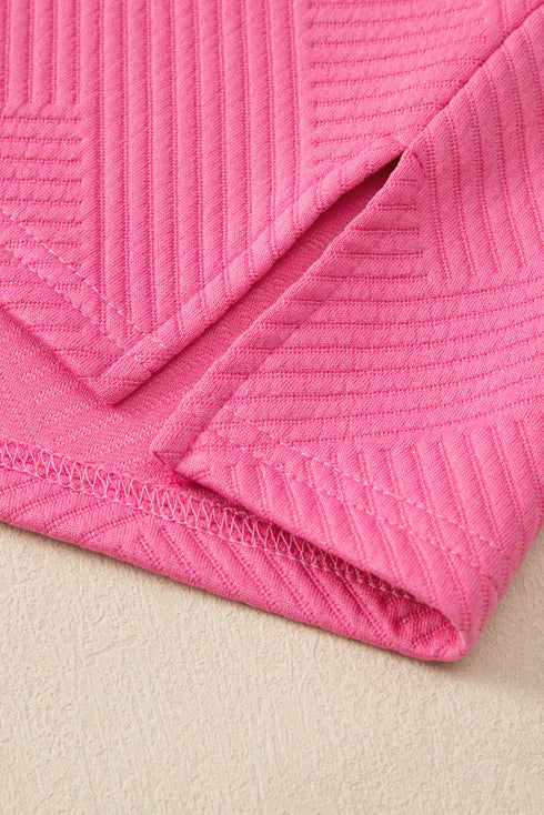 Solid Textured Collared V Neck Wide Leg Pant Sets