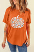 Floral Pumpkin Graphic Cuffed Sleeve Statement Tee