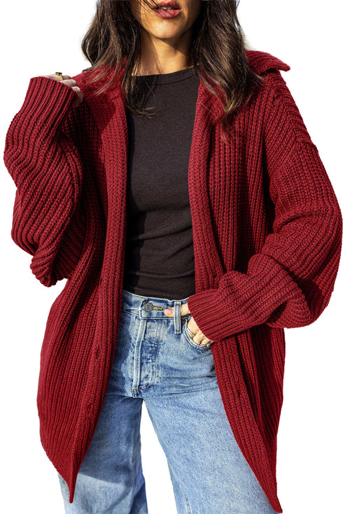 Oversized Fit Button Front Unpatterned Knit Cardigan