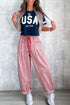 Striped Pattern Drawstring Detail Loose Fit Pants