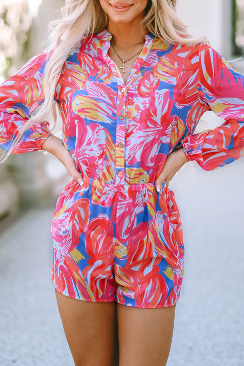 Bold Abstract Graffiti Print Button Down Shirt Romper