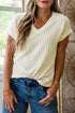 Twisted Texture Corded Knit V Neck T Shirt