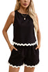 Casual Paneled Print Ricrac Trim Tank Top Short Set