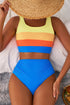 Sporty Color Block Tank Top High Waist Bikini Set