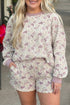 Camouflage Print Waffle Textured Pullover Shorts Two Piece Loungewear Set