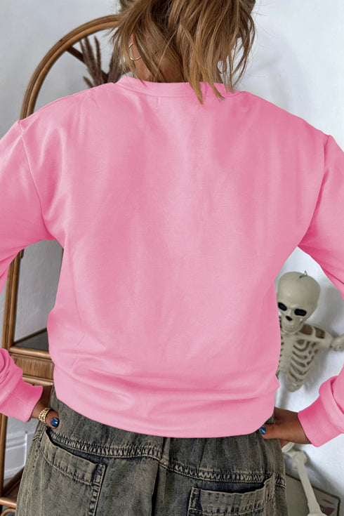 Embroidered Pumpkin Face Long Sleeve Round Neck Sweatshirt