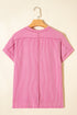 Solid Corded Textured Knit Exposed Stitching T-shirt