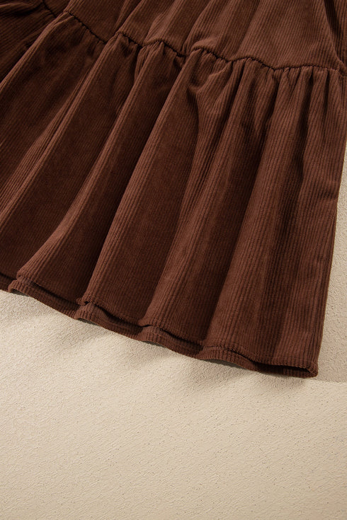 Corduroy V Neck Long Sleeve Mini Dress
