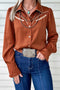 Silky Long Sleeve Button Front Western Fashion Blouse