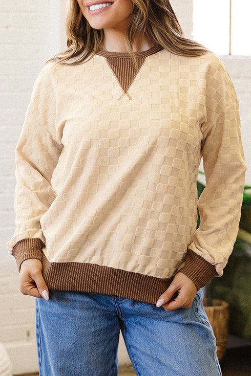 Plush Checkered Twisted Rib Long Sleeve Top