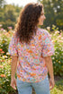 Allover Floral Print Southern V Neck Short Sleeve Shift Blouse