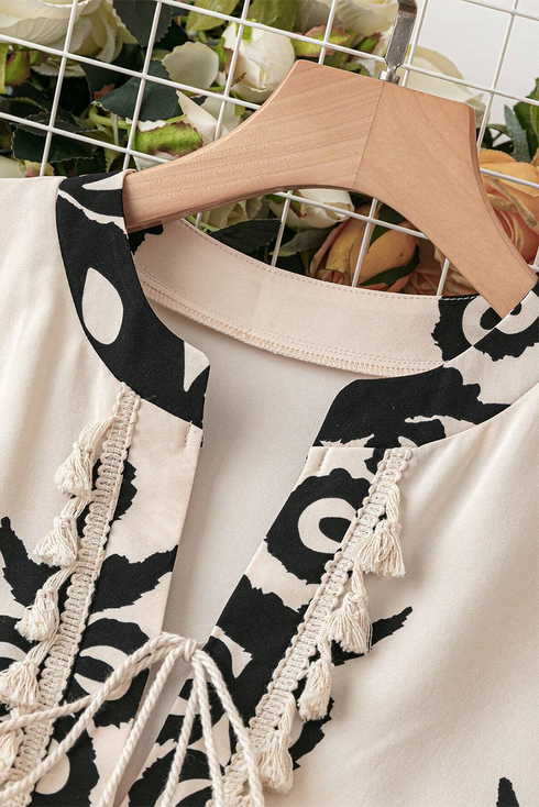 Abstract Print Fringe Tassel Bohemian Western Mini Dress