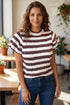 Striped Ribbed Knit Cable Short Sleeve Sweater
