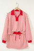 Striped Collared V Neck Pullover Skort Two Piece Dress