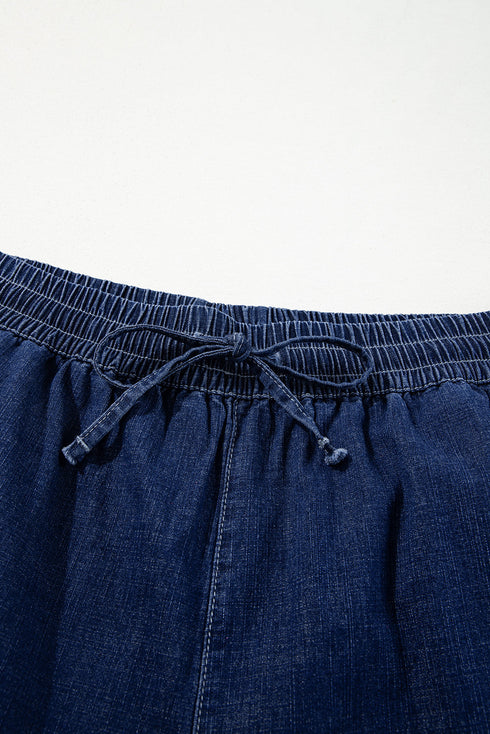 High Waist Wide Leg Drawstring Denim Bottoms