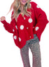 Oversized Polka Dot Button Front V Neck Cardigan