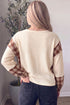 Waffle Textured V Neck Plaid Drop Shoulder Long Sleeve Top