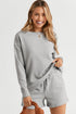 Textured Long Sleeve Top And Drawstring Lounge Short Sets
