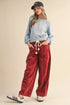 Polyester Racing Elastic Waist Drawstring Corduroy Pants