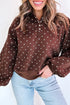 Polka Dot Metal Button Collared Pullover Sweatshirt
