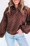 Polka Dot Print Collar Pullover Metal Button Sweatshirt