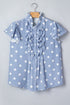 Stripe Polka Dot Print Pleated Ruffle Sleeve Blouse