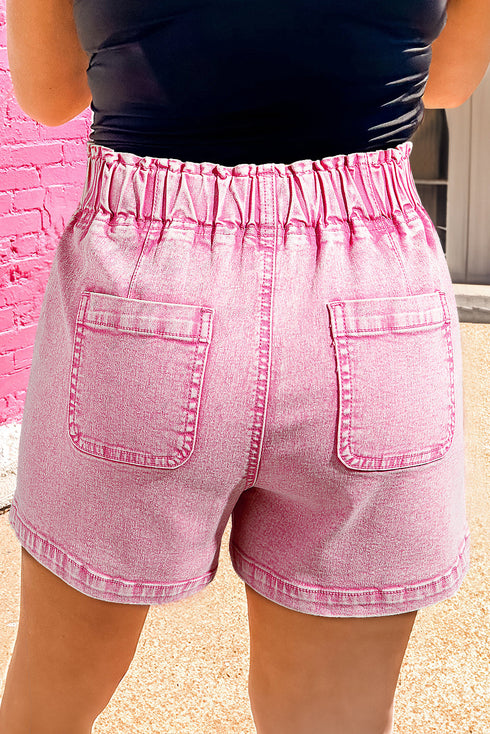 Casual Solid Elastic High Waisted Denim Shorts