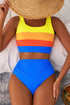 Sporty Color Block Tank Top High Waist Bikini Set