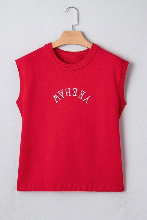 Yeehaw Graphic Sleeveless Crew Neck Knit Sweater