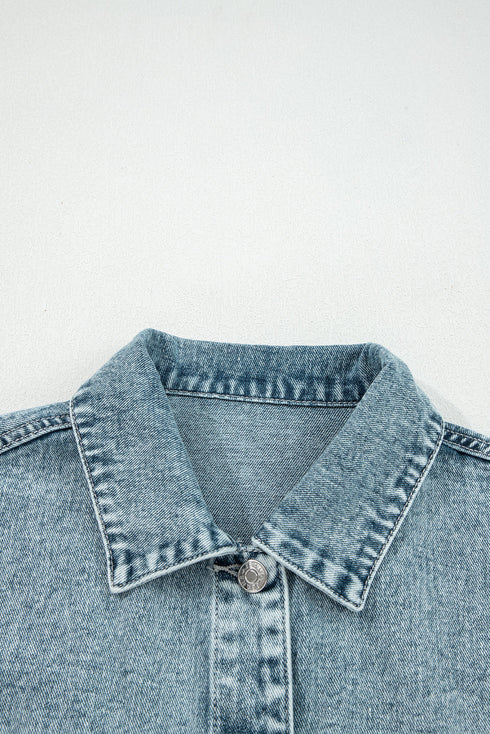 Casual Frayed Detail Button Flap Pocket Denim Vest