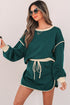 Paneled Loose Pullover And Lace Up Skort Two Piece Set