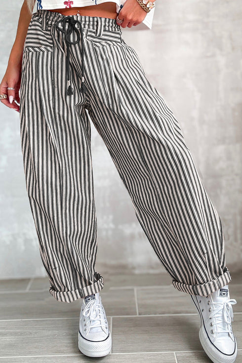 Southern Belle Striped Drawstring Loose Denim Pants