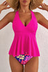 Empire Waist V Neck Flounce Hem Swim Tankini Top
