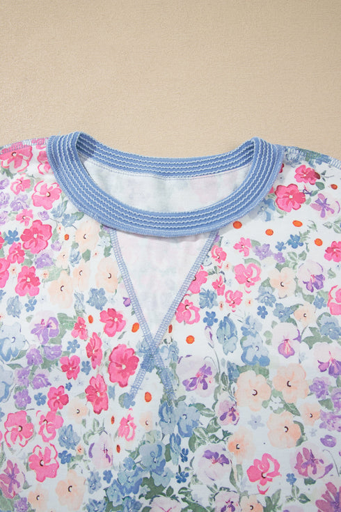 All Over Floral Print Round Neck Long Sleeve Top