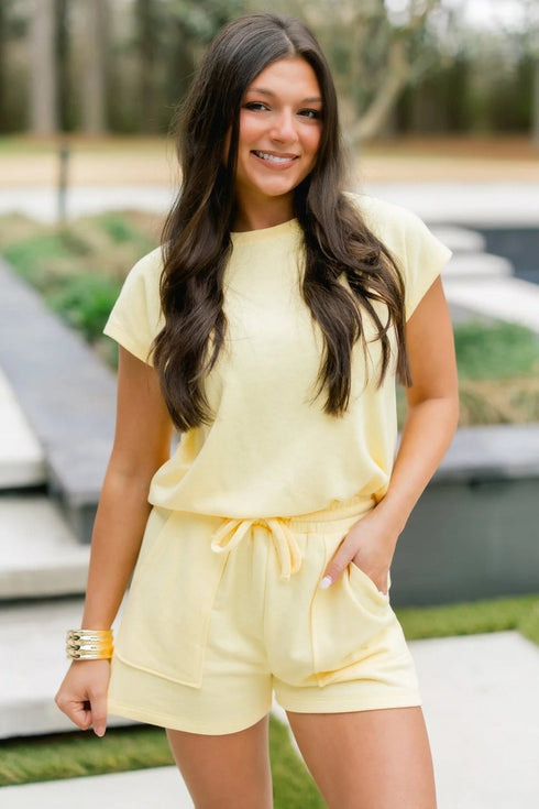 Solid Comfy Tee And Drawstring Lounge Short Set