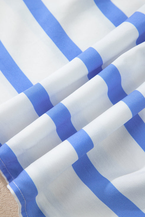 Southern Belle Striped Ricrac Trim Puff Sleeve Midi Dress