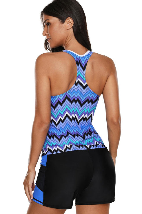 Chevron Print V Neck Empire Waist Tankini Top