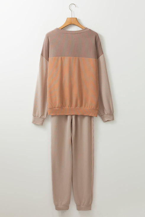 Corded Textured Long Sleeve Pullover And Pant Set