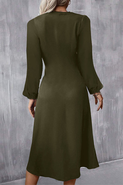 Ruched Detail Long Sleeve Textured Finish Midi Dress