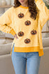 Sequin Pumpkin Face Stripe Split Side Long Sleeve Tee