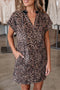 Leopard Print Short Sleeve Shift Western Mini Dress