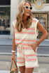 Western Bohemian Striped Pattern Casual Tank Short Sets