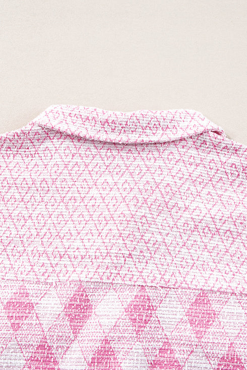 Geometric Checkered Print Textured Flap Pocket Jacket